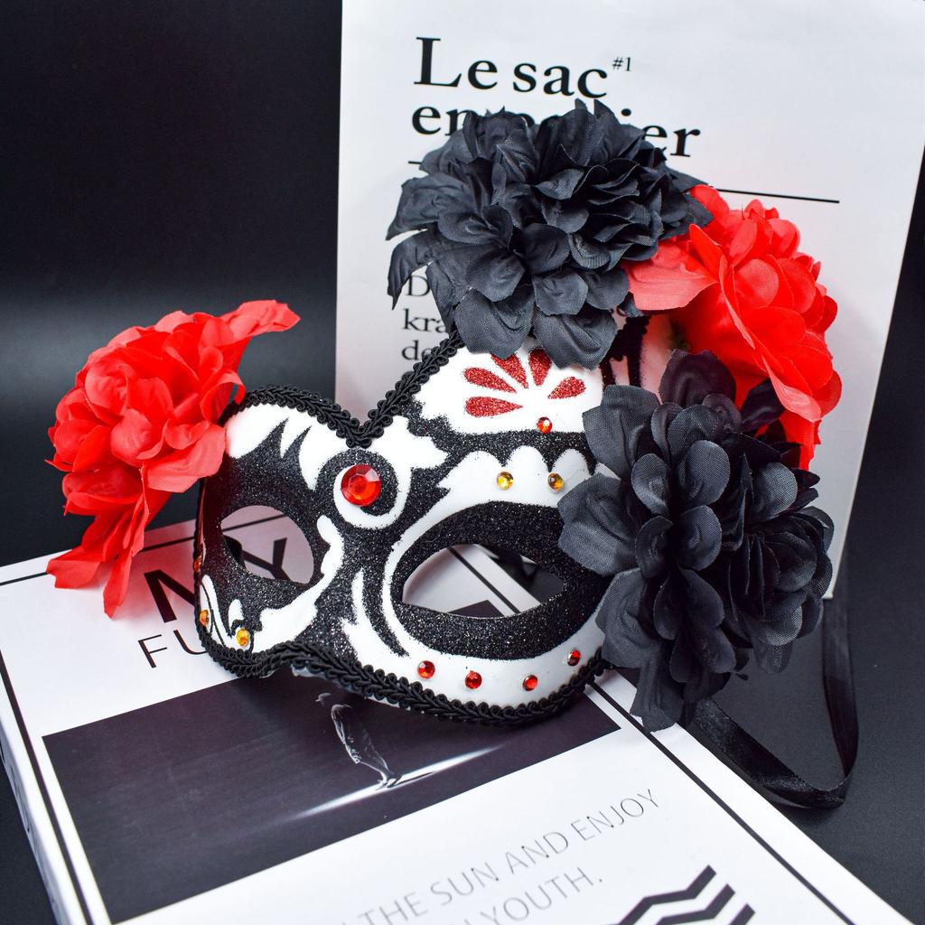 Mexico Day of the Dead Masks for Masquerade Balls Halloween Masks With Fire Devil Flowers Cosplay Performance Carnival Party