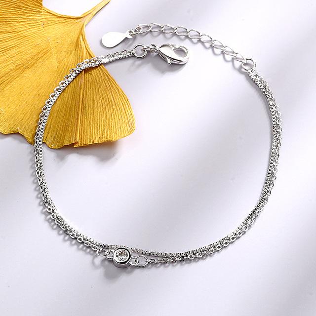 S925 Sterling Silver Double Layers Jednoduchý náramek pro ženy Temperament Elegantní Sweet Link Řetízkový náramek Šperky