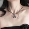 Spiraled Pendant Necklace Vintage Alloy Star Charm Neckchain Handmade PU Cord Neckwear Fashionable Neck Jewelry Gift