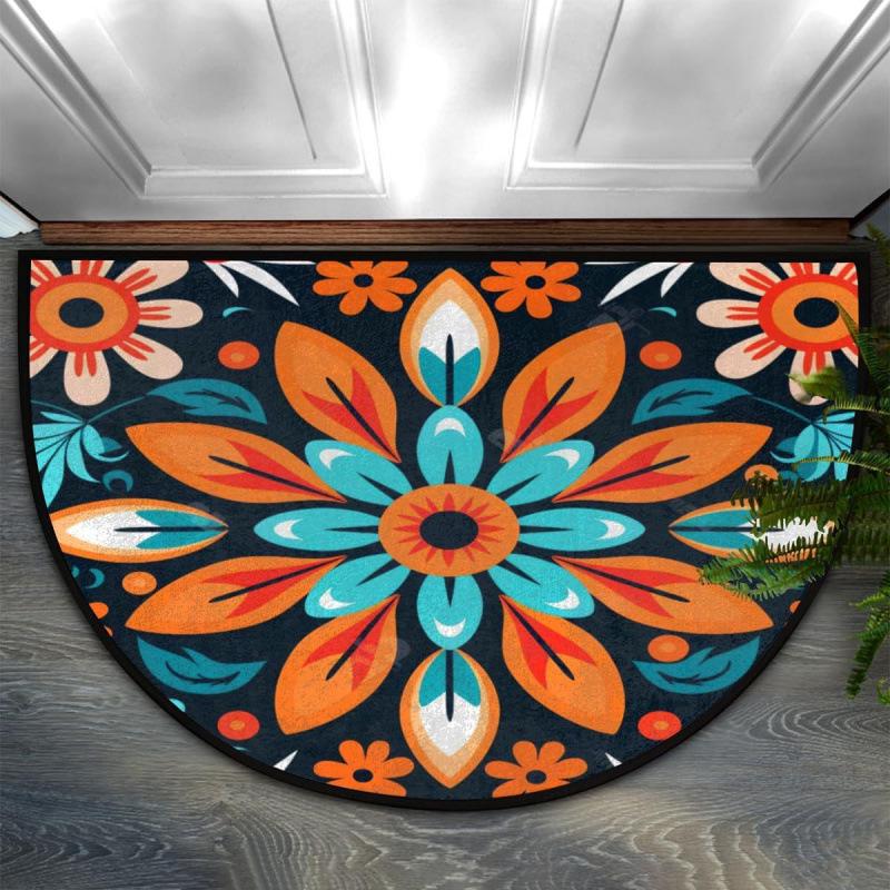 Bohemian Floral Retro Style Semi-Circular Entrance Mat