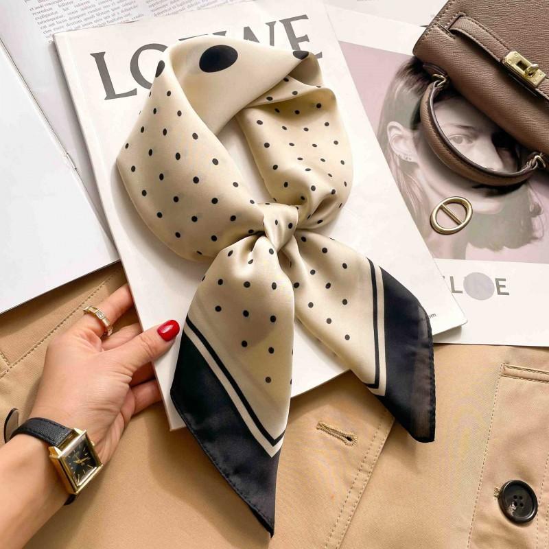 Elegant Silk-Like Square Scarf Women Korean Style Print Neck Lightweight 70x70cm Nylon Fashion Accessory