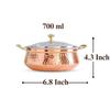 Steel Copper Hammered Design Handi/Bowl/Casserole with Toughened Glass Lid & Brass Knob & Handles, Volume-700 ml, Pack of 4