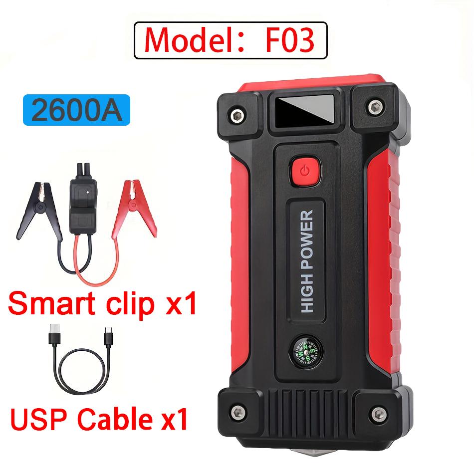 2600A Peak Car Jump Starter for 6.0L Gas/4.0L Diesel Engines - with Safety Hammer Function with Dual USB Compatible with QC3.0 Fast Charging