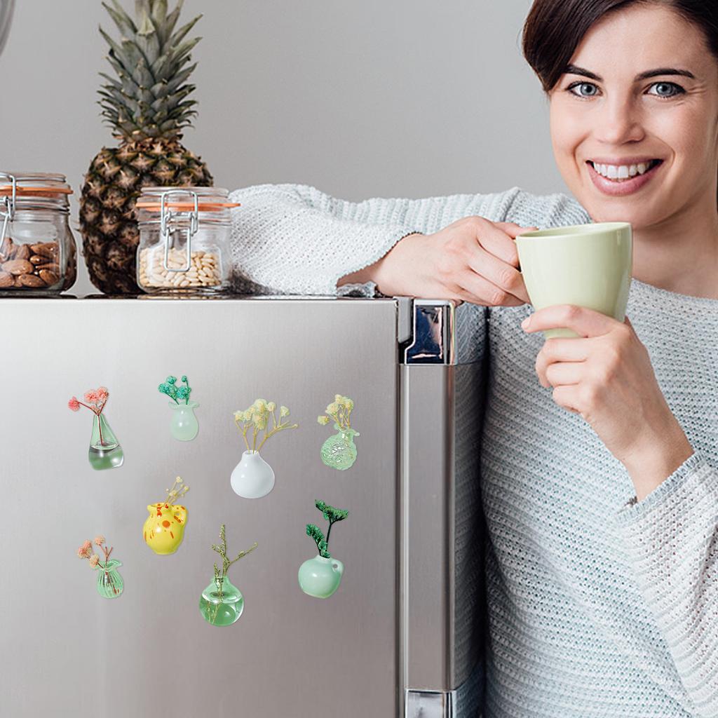 8 Small Vase Magnets, Small Ceramic Vase Refrigerator Stickers, 3D Ceramic Vase Cute Plant Vase Refrigerator Stickers For Kitchen And Decoration