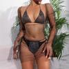 Φόρεμα Rhinestone Fishnet φούστα Sexy Skinny Bikini με Three Piece Spice Girl Beach Φόρεμα σεξ