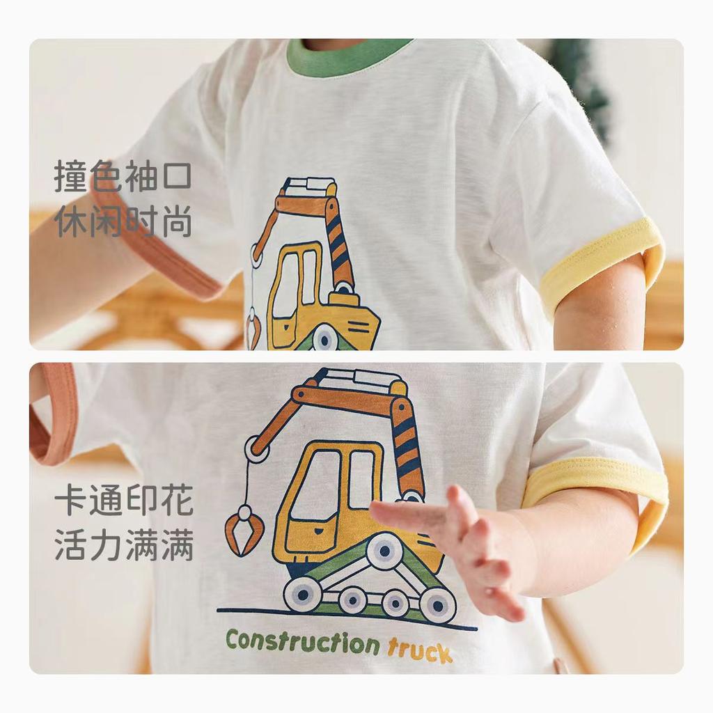 David Bella Children's Short-sleeved Summer Dress Boys' Baby T-shirt Cartoon Western Style Casual Color-blocked Top