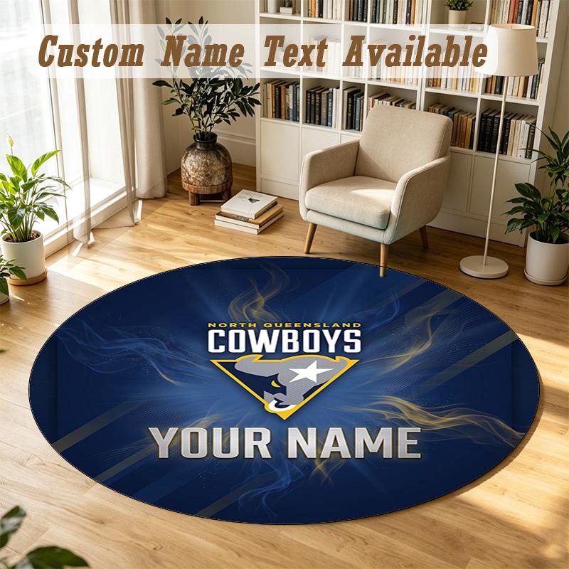 Round Rug Custom NameNorth Queensland Cowboys Pattern Non Slip Carpet Home Floor Decor