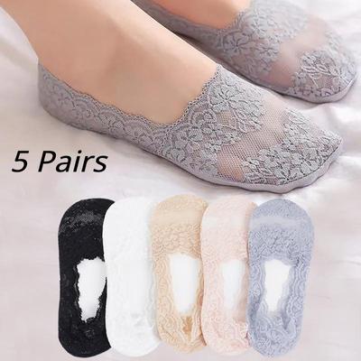 5 paar Sommer Frauen Socken Hausschuhe Nicht-slip Atmungsaktive Spitze Spitze Unsichtbare Socke Sexy Nicht-slip Kühlen Dünnen socken Mode Socke