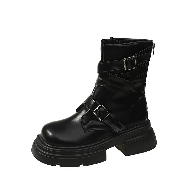 Brown casual and thin British style platform Martin boots women's 2025 autumn new small round head thick heel short boots