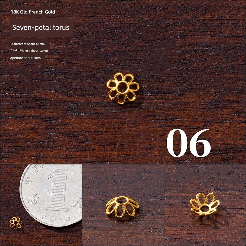 

18K Gold Accessories DIY Receptacle Bead Caps Separator Beads Gasket Braided Bracelet Carrying Strap Bracelet Necklace Handmade Accessories [6] 18K gold seven-petal torus about 0.042 grams