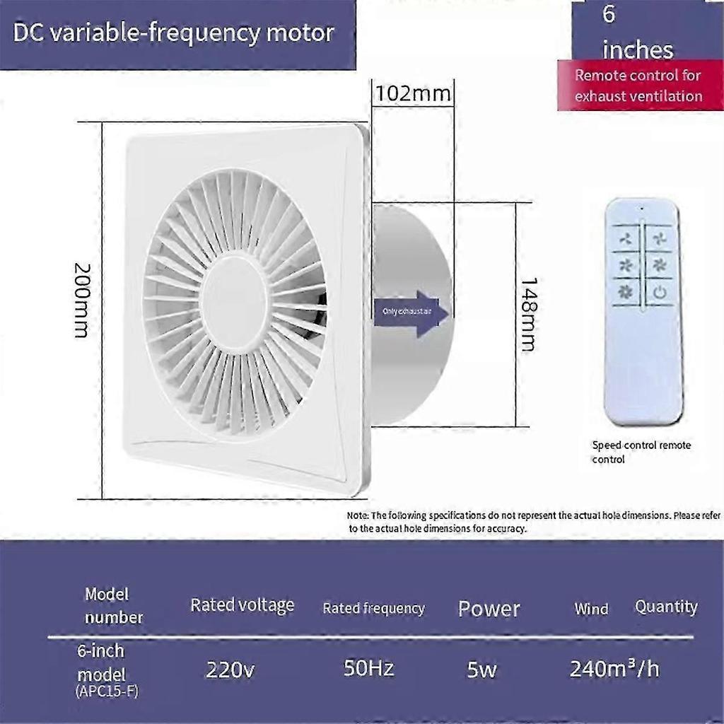 6Inch Adjustable Speed Frequency Conversion Ventilator Fan Exhaust Fan with Remote Control for Bath Hwy
