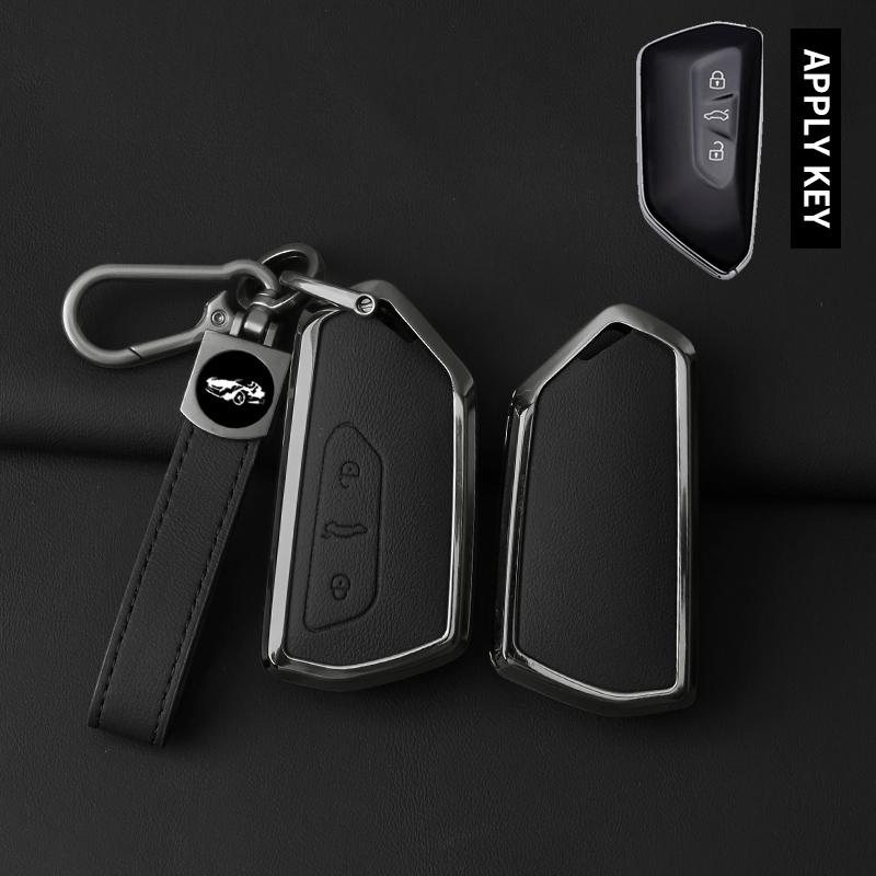 Metal Genuine Leather Auto Key Fob Cover Case Fit For Vw Volkseagen Golf 8 Mk8 Id.3 Id.4 Cupra Skoda Octavia A8 Seat Leon Mk4 Formentor Tarraco