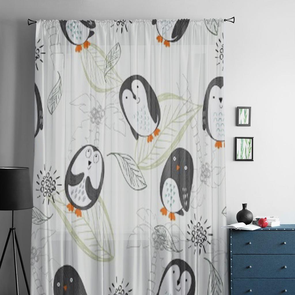 Penguin Cartoon Tulle Sheer Window Curtains For Living Room The Bedroom Modern Chiffon Voile Organza Curtains Decor Drapes