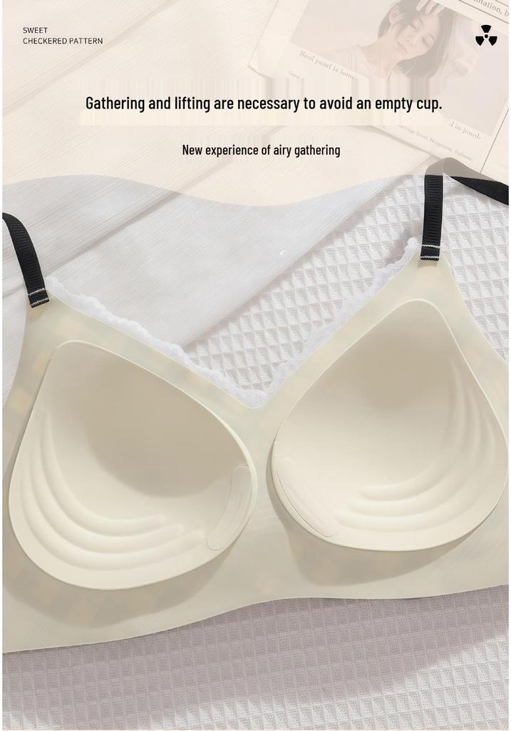 Seamless Diamond Pattern Push-Up Bra: Wire-Free, Soft Support, Girlish Style for Small Busts.