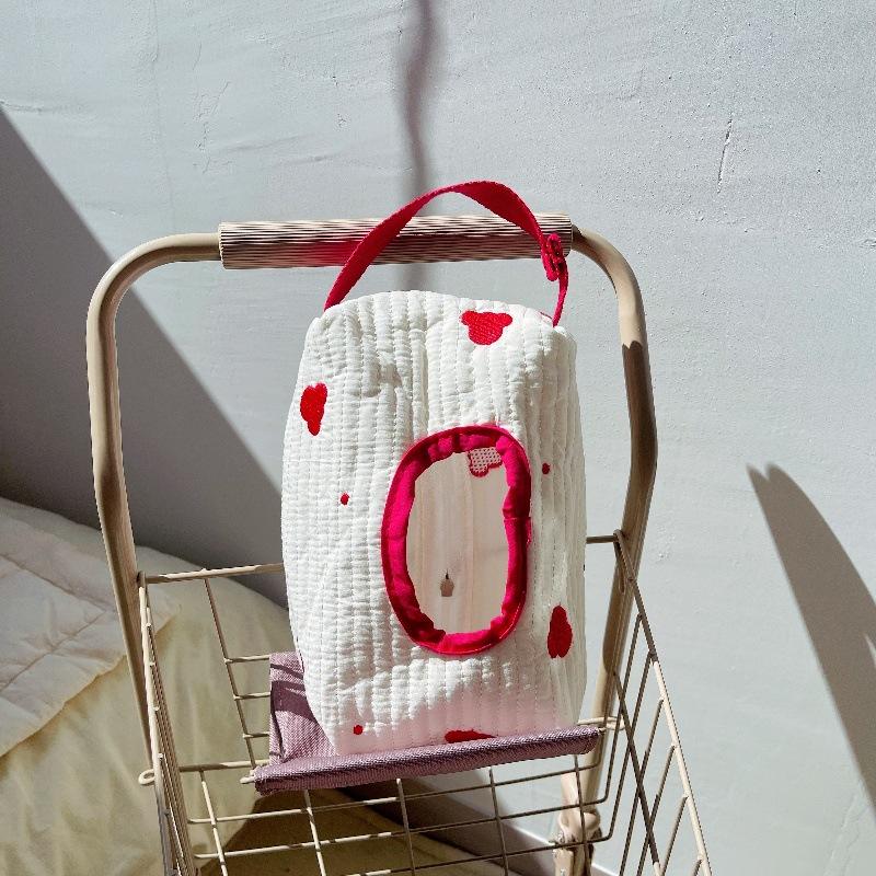Portable Ins Simple Fabric Tissue Box Hanging Wet Wipes Case Storage Pouch Fit for Car Home Kitchen Use