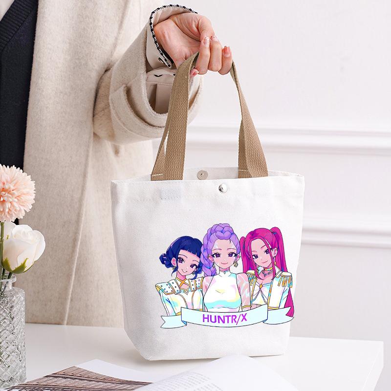 Kpop Portable Canvas Bag Plus Snap Button Solid Color Korean Version Canvas Bag Going Out Portable Tote Bag