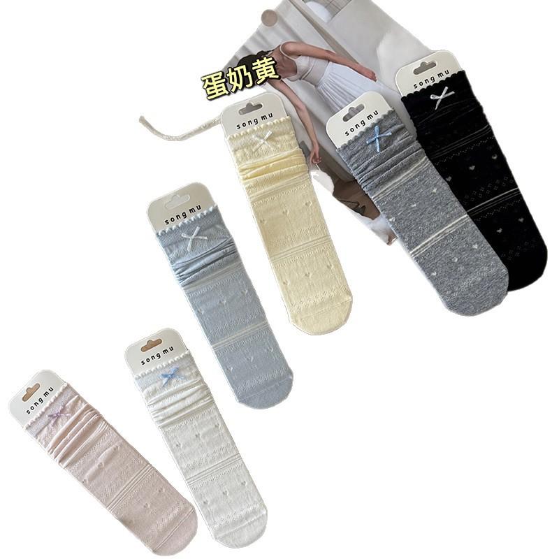 Thin And Relaxed Blogger With The Same Medium Tube Socks Hollow Mesh Bow Cotton Socks Stacking Socks