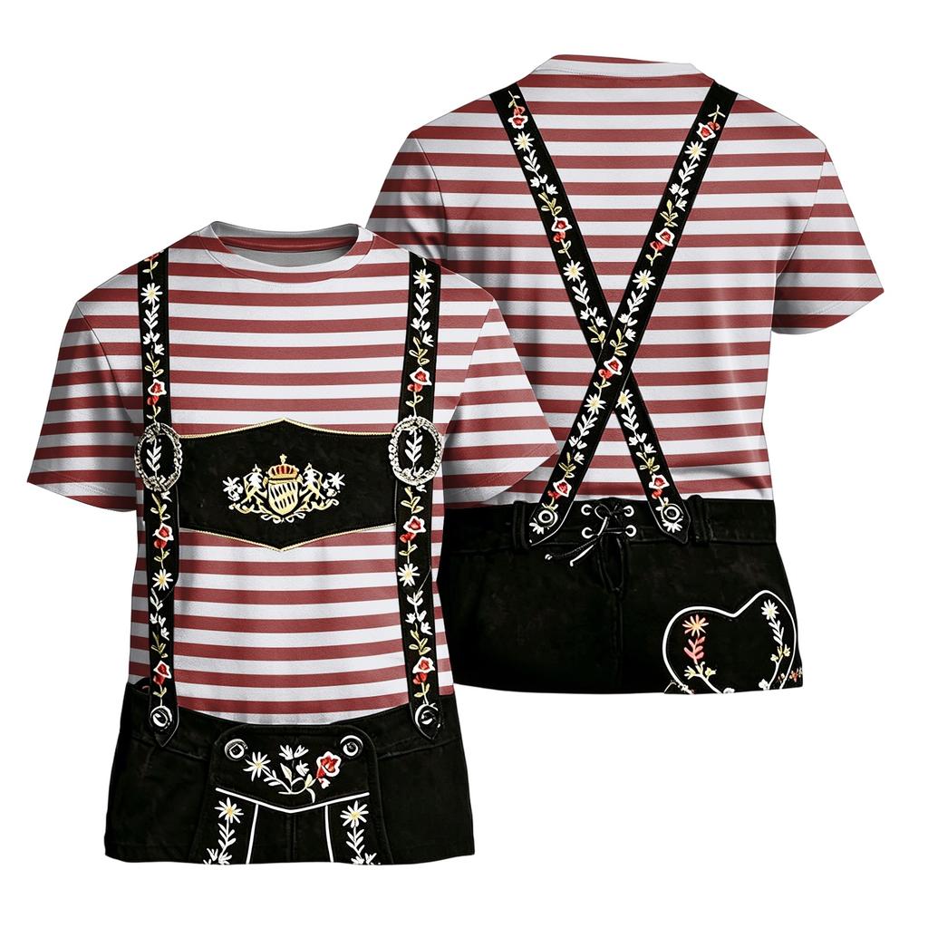 Men's Oktoberfest Vintage Texture Print Short Sleeve T Shirt Loose Fit Casual Summer Daily Top with Suspender Design