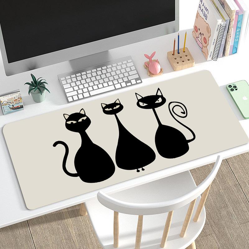 Duża Urocza Czarna Kreskówkowa Podkładka pod Mysz dla Dziewcząt - Podkładka pod Klawiaturę i na Biurko do Gier i Biura