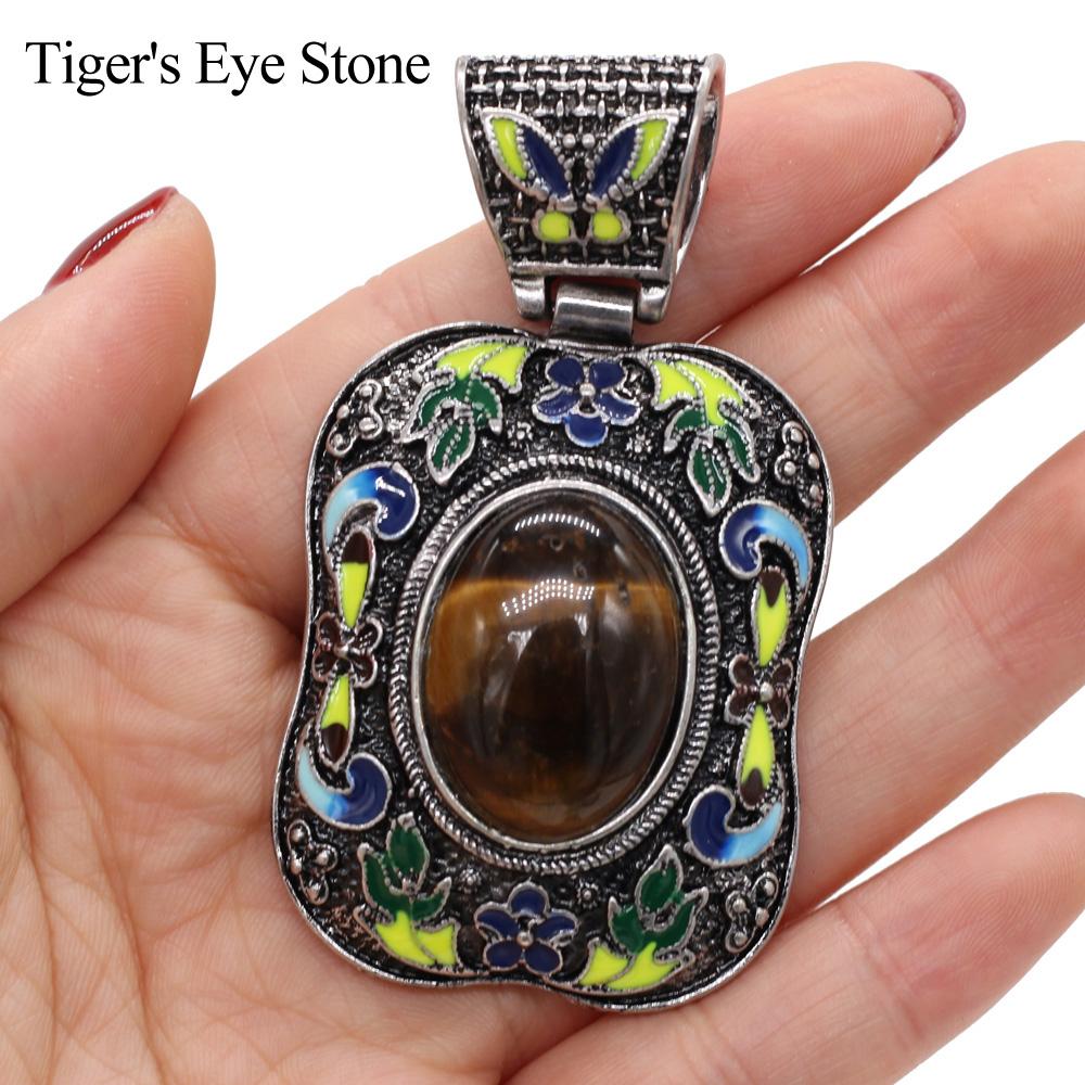 1Pc, Energy Natural Stone Pendant, Bohemian Crystal Lapis Lazuli Agate Opal Blue Turquoise Gemstone Charms for Jewelry Making DIY Necklace Accessories