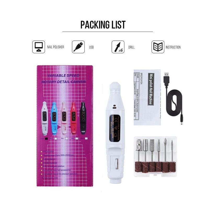 White Electric Nail Drills Kit Remove Polisher Manicure Pedicure 6pcs File Sanding Bands Machine Art Equipment for Salon