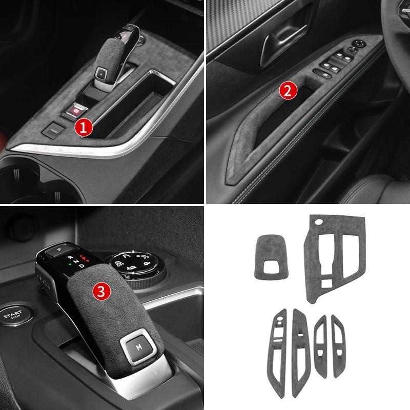 For Peugeot 4008 5008 2017-2023 Alcantara Suede Car Central Gear Knob Cover Shifter Panel Window Lift Frame Interior Accessories