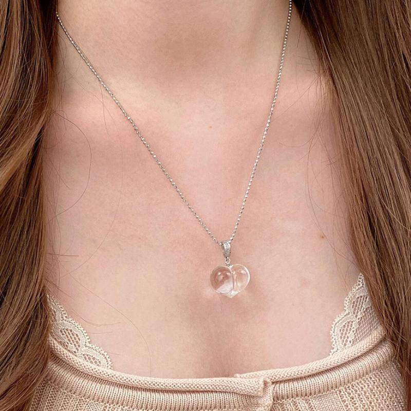 Collana a catena con ciondolo a forma di cuore in cristallo bianco semplice e trasparente, pesca, collana classica alla moda, gioielli per feste, regalo