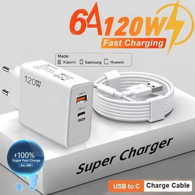 Caricabatterie rapido 120W 6A USB C PD Caricabatterie USB a ricarica rapida Cavo di tipo C PD Adattatore per telefono cellulare per iPhone Samsung Xiaomi Huawei