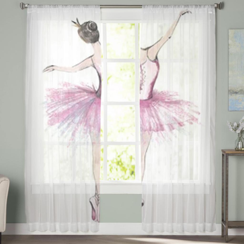 Ballerina Girl Sheer Window Curtains For Living Room Bedroom Modern Voile Tulle Curtains Fabric Drapes For Kitchen