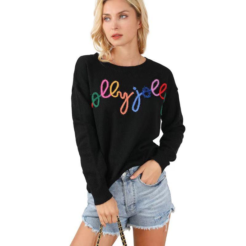 

Fashion Wind New Arrival round Neck Long Sleeve Top Casual Letter Print Sweater Letter Printed Sweater Black S