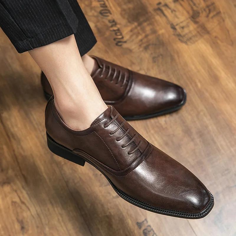Fashion Classic Italy Pointed Toe Leather Shoes Men Luxury Oxfords Business Formal 2025 Men Shoes Boos Dress Men Black Wedding Shoes