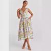 2026 summer new slim-fit suspender long dress style fashion printing V-neck temperament dress