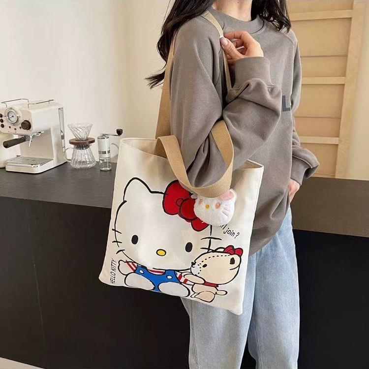 Plátěná taška přes rameno s kočičkou pro studenty s velkou kapacitou