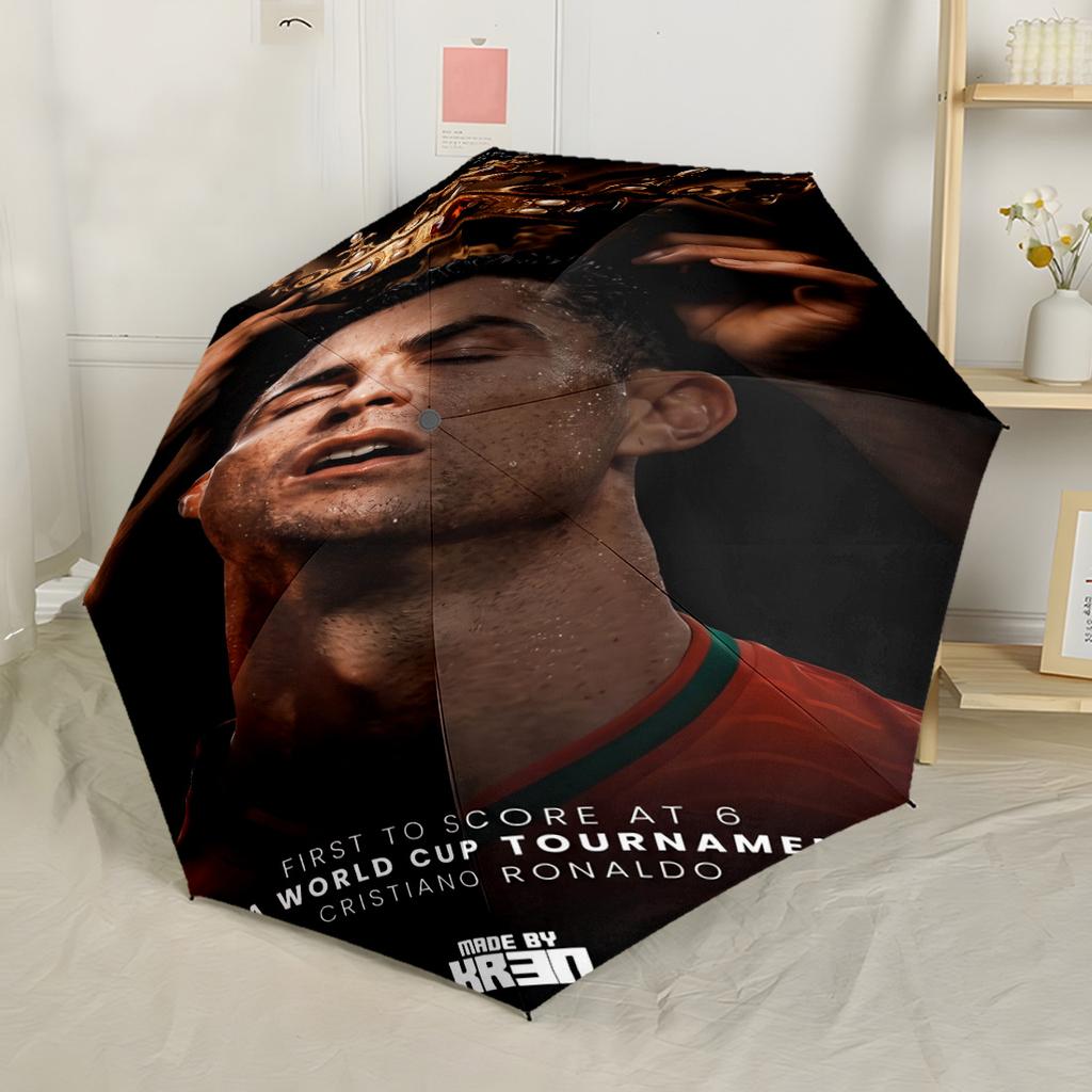 Ronaldo Legacy Drive Night Outdoor Automatic Umbrella Sturdy 8-Rib Shaft Durable Plastic & Iron Travel Essential Vibrant Pattern Umbrella