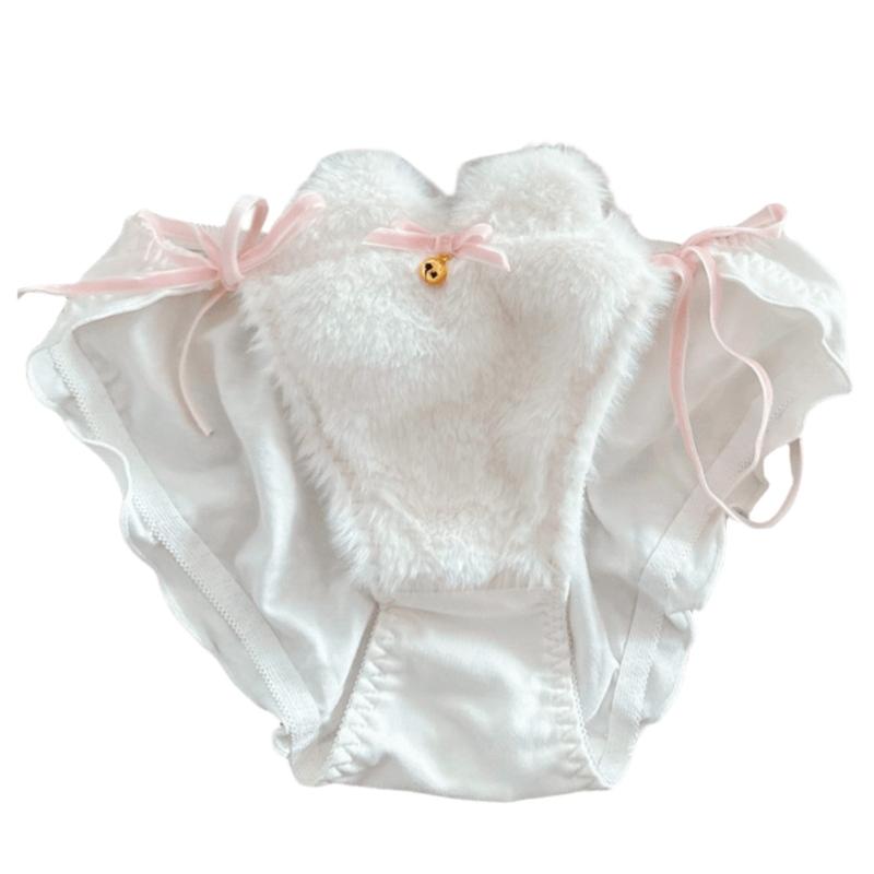 Cats Ear Bells Tie String Women's Furry Panties Cartoon Anime Ruffled Briefs Japanese Kitten Cosplay Lingerie Underwear