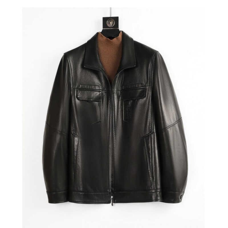 

Leather Leather Jacket Men s Short Lapel Goat Leather Jacket Casual Jacket Spring Autumn and Winter Leather Jacket L чорний