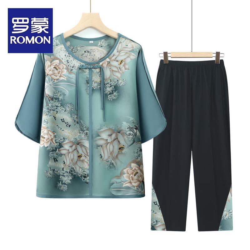 ROMON New Chinese Style Mid-Sleeve T-Shirt Set for Older Women 3XL