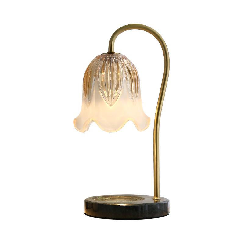Lily Valley Postmodern Brass Table Lamp Scented Melting Wax Aromatherapy Ambient Light Luxury Candle Holder Timer for Bedroom