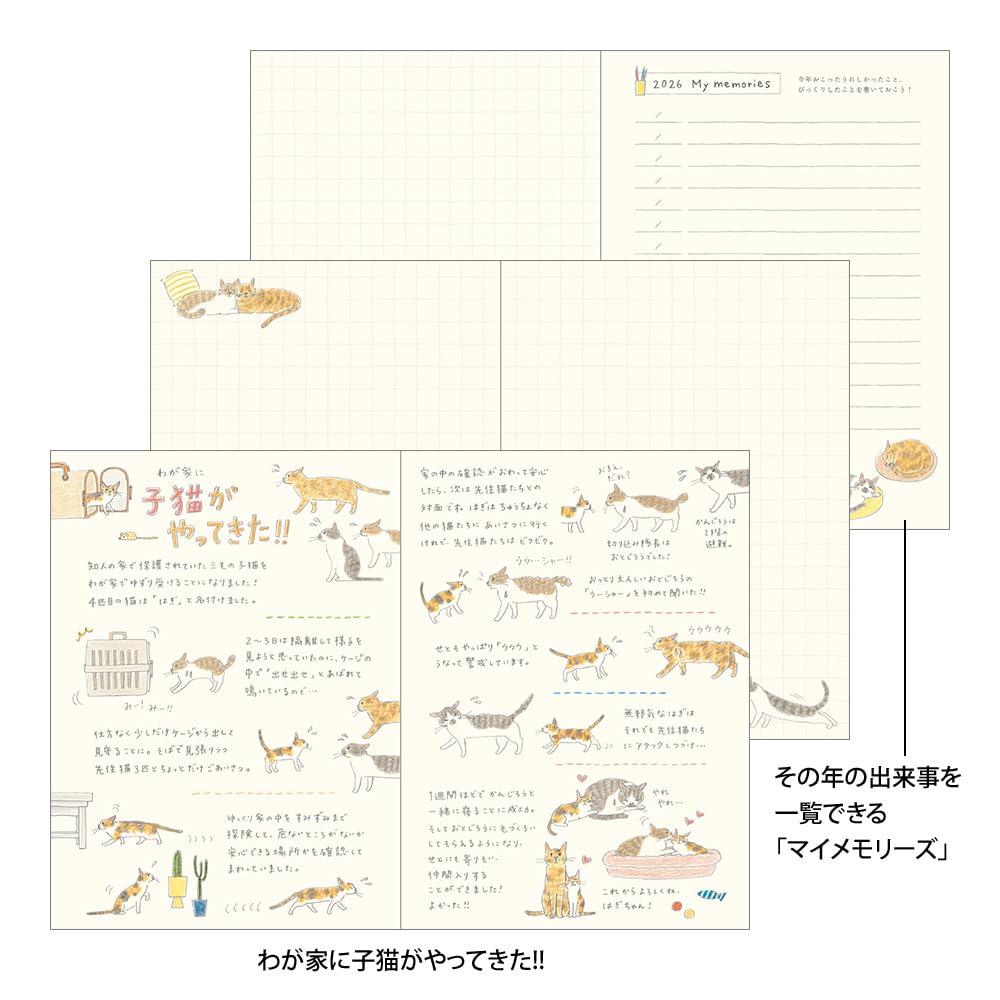 Midori Pocket Limited Cat with 22367006 January Diary, 2026, A6, Weekly, Edition, Design, Bookmark, (Starts 2026)
