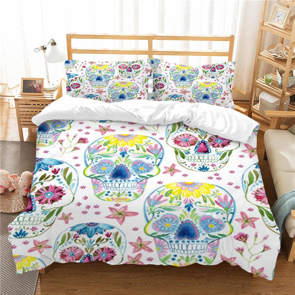 Duvet Cover Skull Print Bedding Set Cover Aesthetic Bedding Suit Children Home Bed Clothes Single Double Size Bed Set