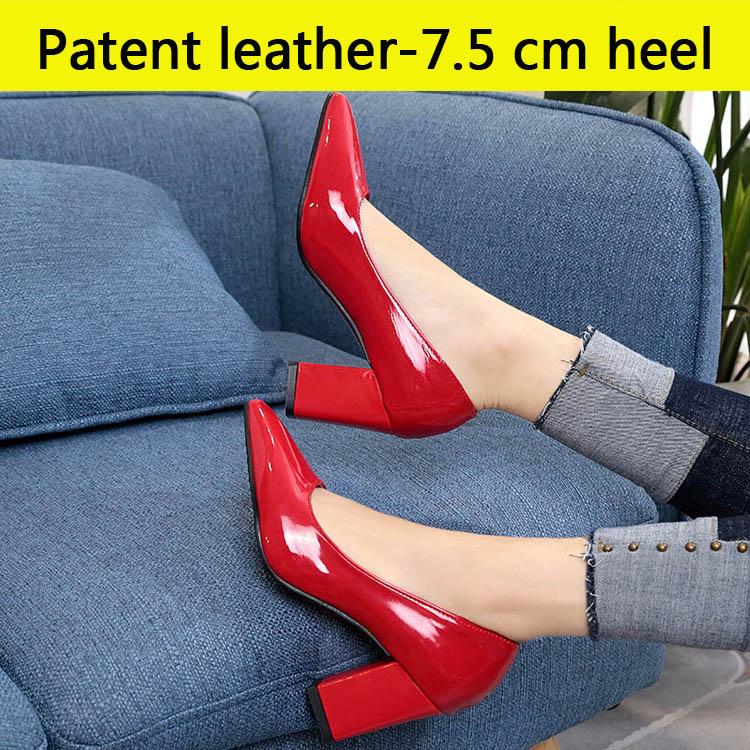 Fashion Aphixta Shoes Women Pointed Toe Pumps Sapato feminino 7.5cm High Square Heels Patent Leather Fashion Work Black Party Shoes