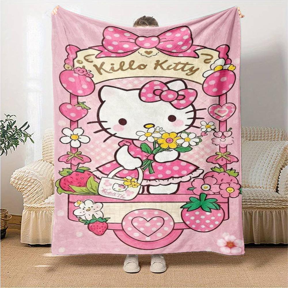 1pc Pink Kitty blanket Lightweight Flannel Throw for Sofa Bed Travel Camping Livingroom Office Couch Chair
