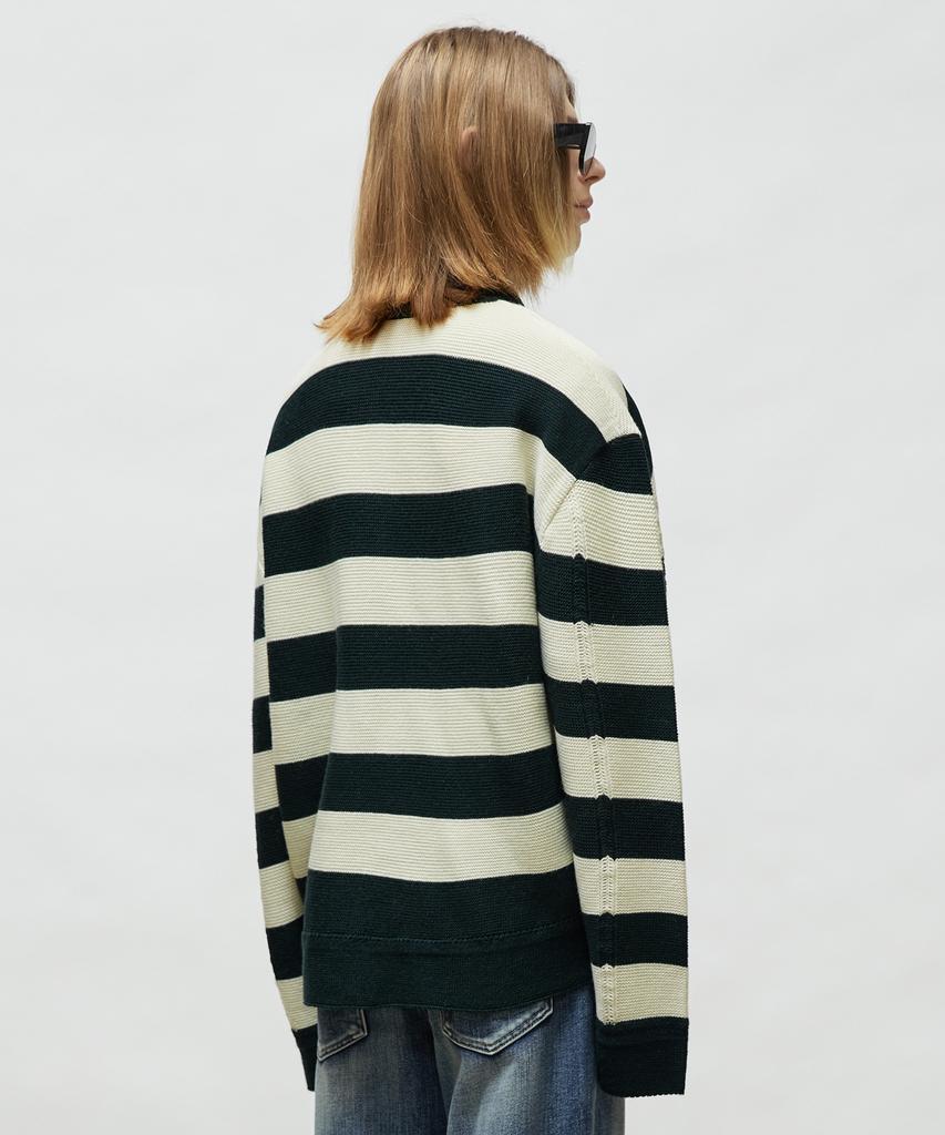 LMOOD Preppy Striped Pullover Knit Deep Green
