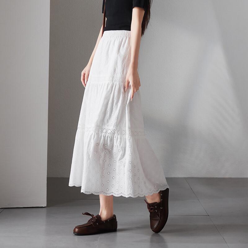 SOFSIL Women s White Floral Hollow-Out A-Line Midi Skirt 28/L