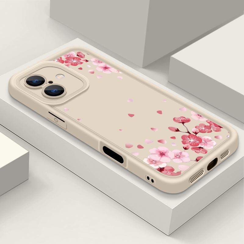 Pink Sakura Pattern Shockproof Case For iPhone 16 Pro Max 15 Plus 14 Pro 13 12 11 XS XR 8 7 TPU Soft Matte Silicone Phone Cover Shell