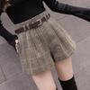 2024 Spring/Autumn High-Waist Plaid Woolen Shorts with Belt for Women – Fashionable Slim Fit