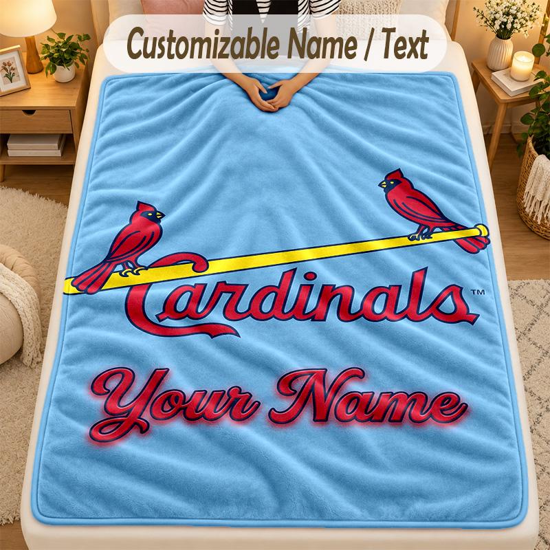Flannel BlanketSt. Louis Cardinals Custom Name Text Personalized Soft Warm Throw Blanket Home Decor Gift