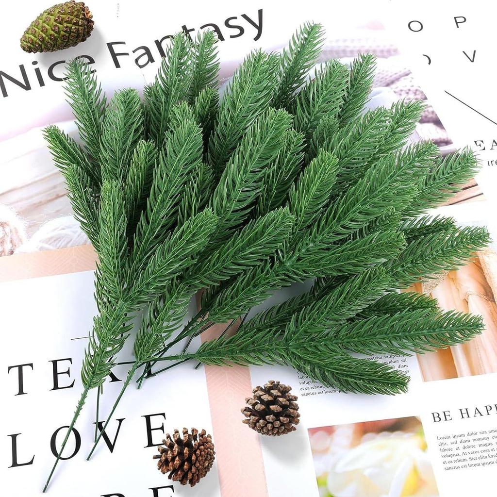 30pcs Realistic Pine Branches for Christmas Decoration 10inches Pin Needle Branches Home Decor DIY Christmas Realistic Green Decoration