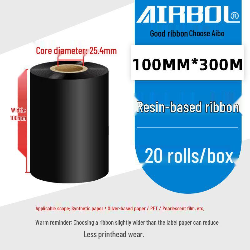 110x300m Wax & Resin Full Resin Water Washable Thermal Transfer Ribbon Roll for Barcode Label Printers.