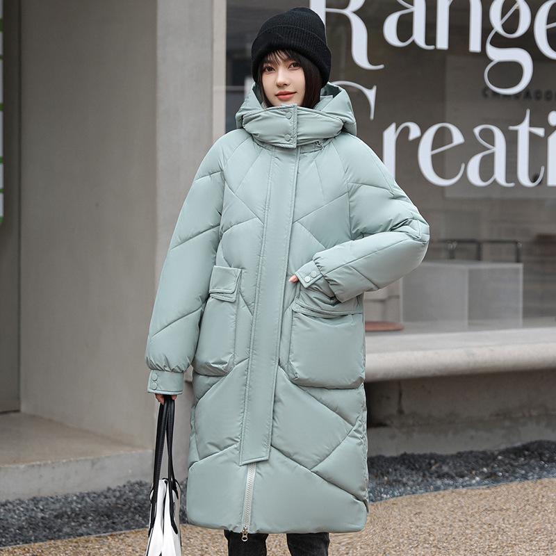 Winter Loose Cotton Jacket Coat Women's Pocket Hooded Jackets Casual Medium Long Parka